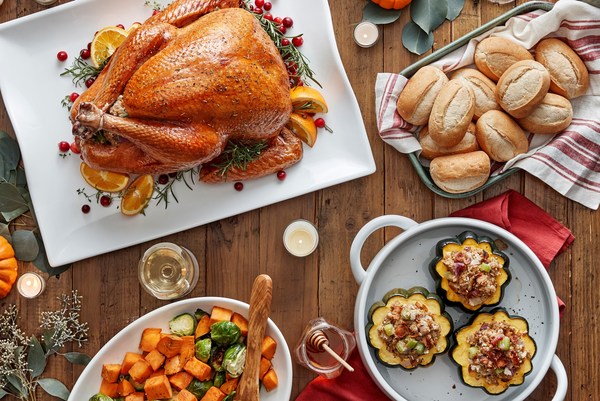 An image of a thanksgiving day table spread