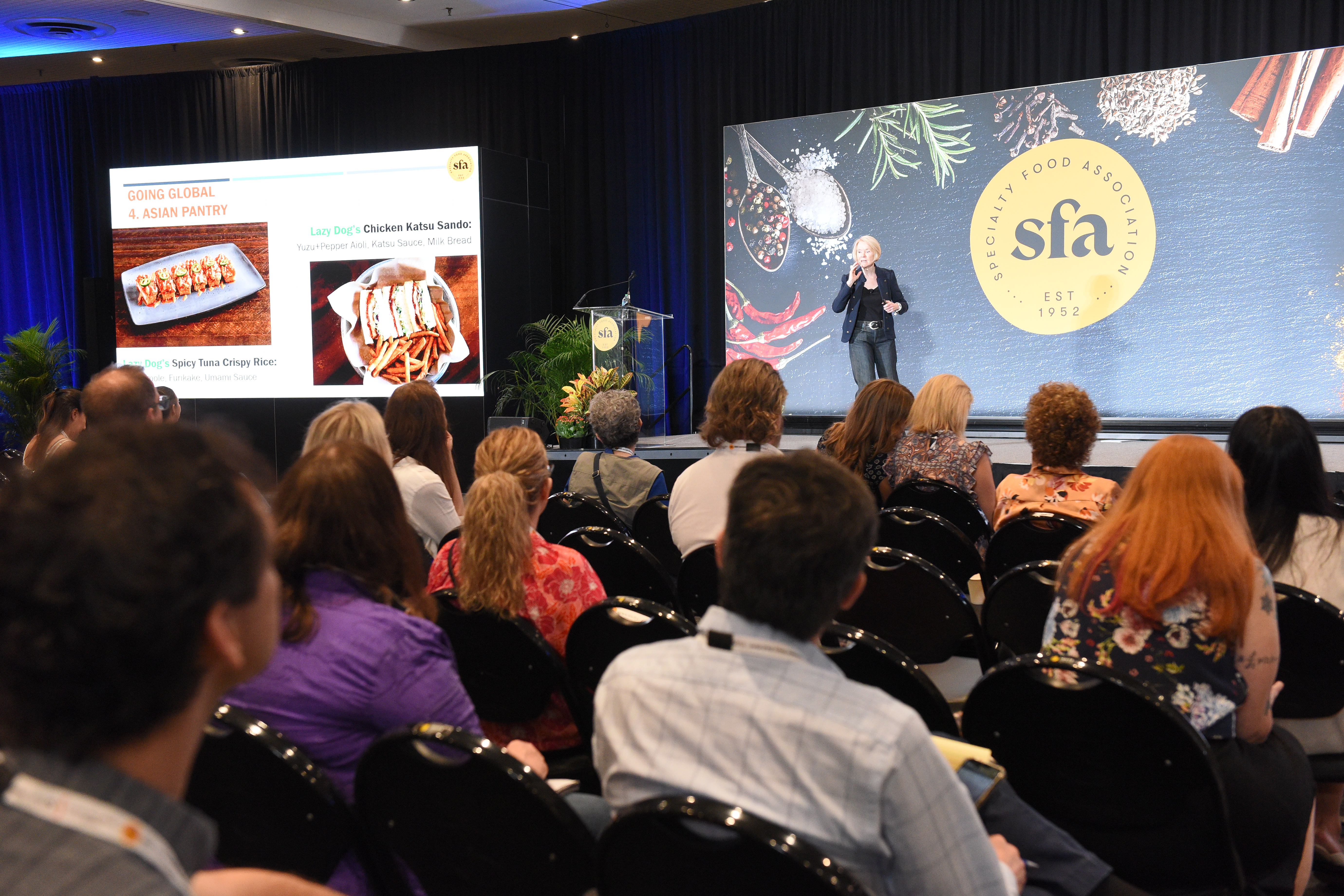 Nancy Kruse speaks onstage at the Fancy Food Show