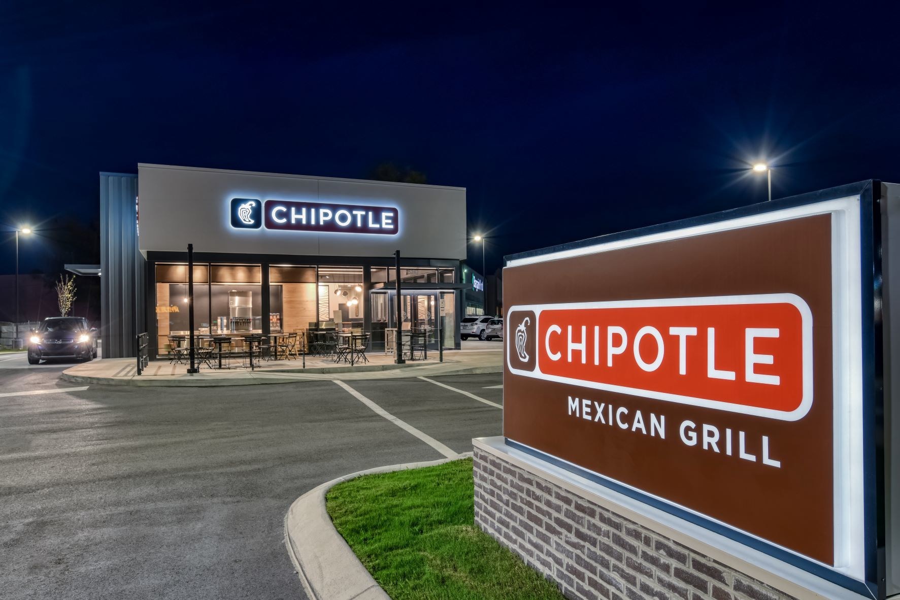 Chipotle storefront at night