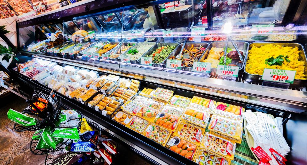 Prepared foods section of grocery store.